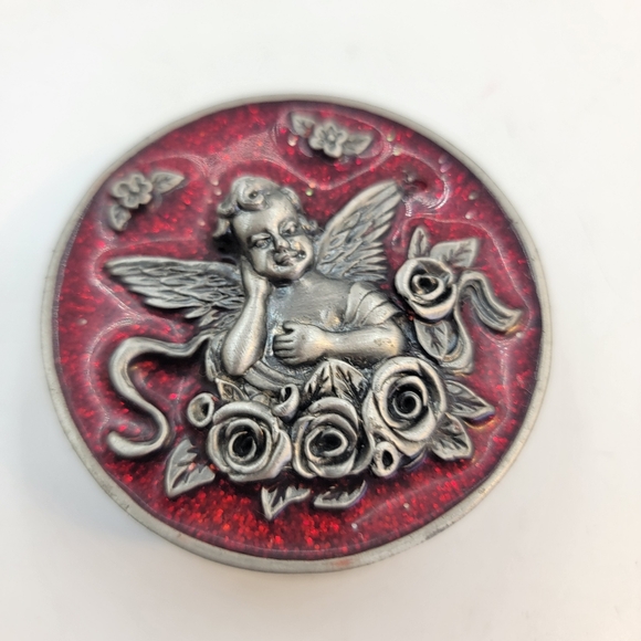 Vintage pewter cherub and red enameled trinket box - Picture 5 of 7